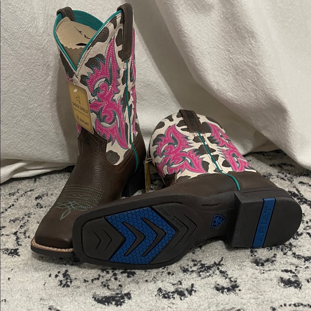 Ariat kids Brown and Pink Heeled Boots